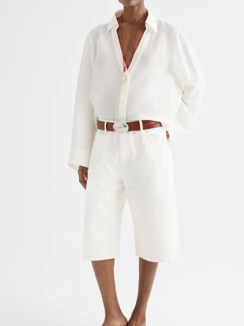 TWP Boxy Relaxed Denim Shorts White Size 24 Bermuda Straight Leg NWT $395 - Picture 1 of 14